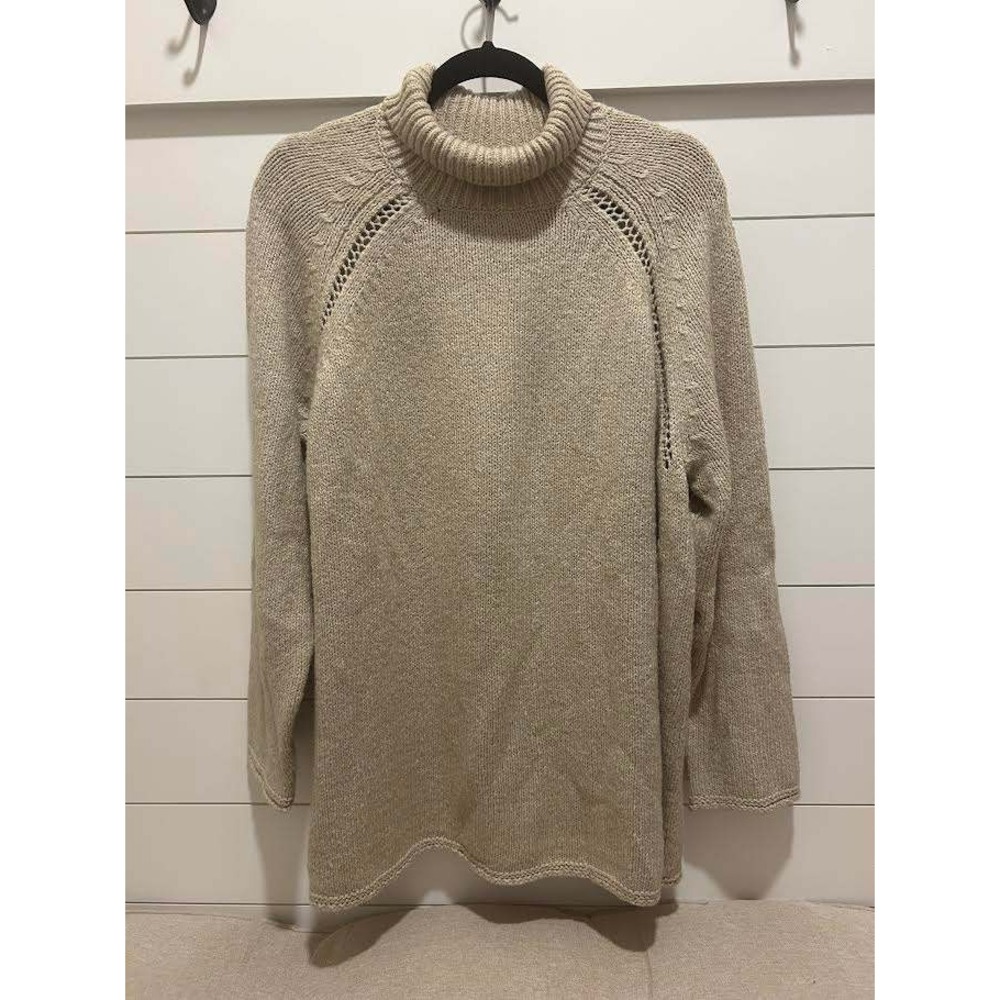 Pure Jill J. Jill Womens 2X Beige Cotton Wool Blend Turtleneck Sweater Pointelle